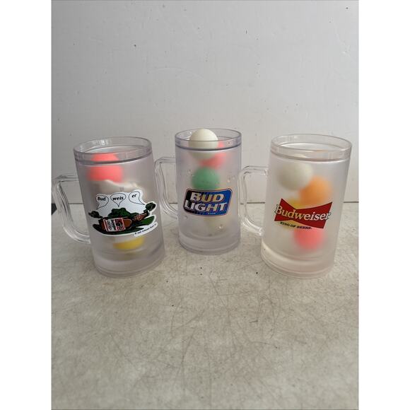 BUDWEISER Bud Light FROSTY FREEZER MUGS SET OF 3 CLEAR-VINTAGE-RARE - Picture 1 of 6